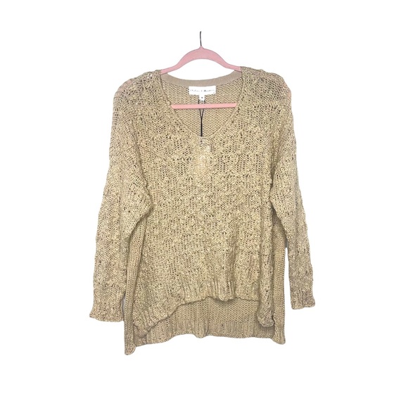 CHELSEA & THEODORE Cream Open Knit V Neck Sweater M NWT - Picture 1 of 5